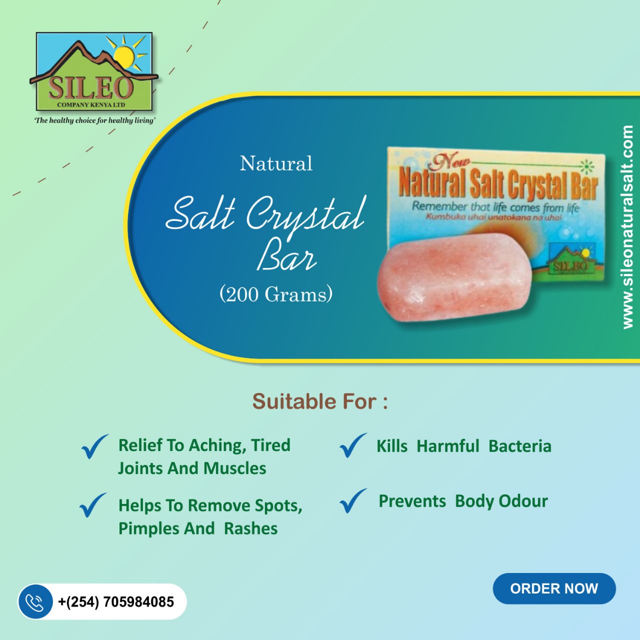 Sileo Salt Natural Crystal Bar 200g